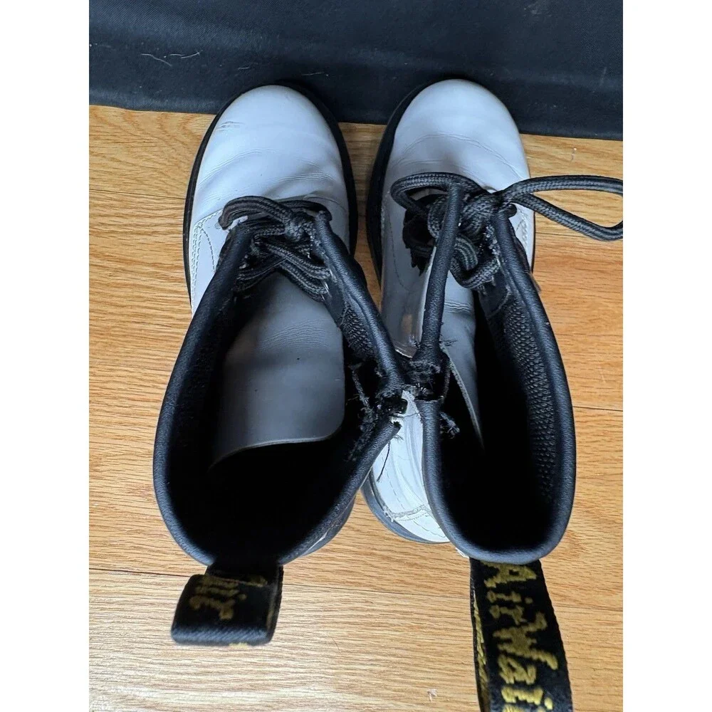 Dr Martens White Leather Combat Boots 1460 J Mens Size 4 Womens 5 Side Zip